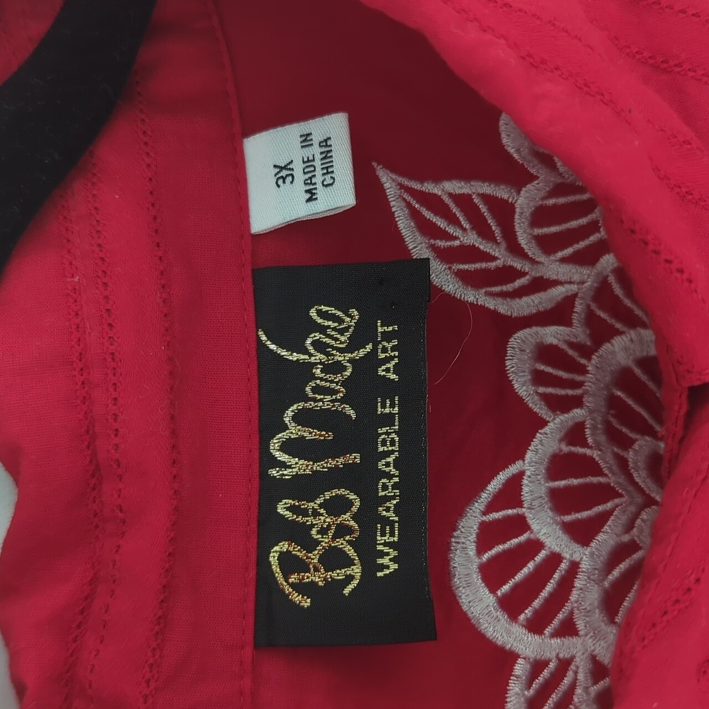 Bob Mackie 100% Cotton Red With White Details Button Down Collared Shirt Size 3X - Picture 3 of 8